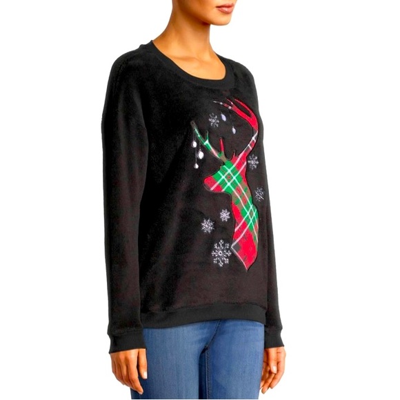 HOLIDAY TIME Christmas Reindeer PlushCrewneck Sweatshirt Sz XL 15-17 - Picture 3 of 8